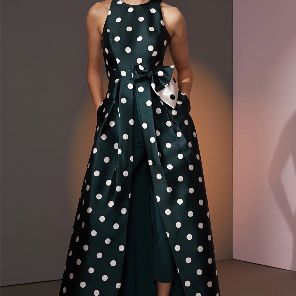 KAY UNGER Andrea Polka Dot Jumpsuit With Skirt Overlay Sz 4